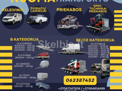 ESKAVATORINIŲ - MOTO - PLATFORMŲ - BORTINIŲ - TENTINIŲ PRIEKABŲ NUOMA